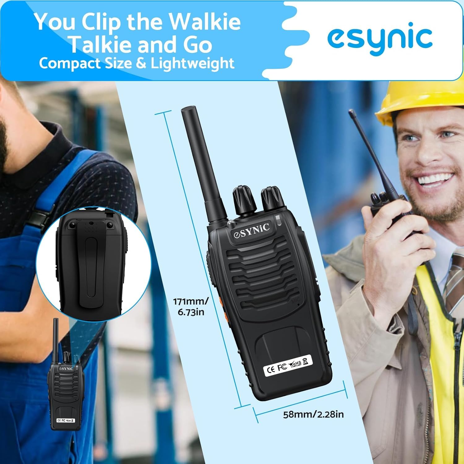 eSynic 10pcs Talkies-Walkies Longue Distance avec Écouteurs Talkie Walkie Professionnel 16 Canaux 1500 mAh avec Chargeur USB Compatible VOX pour la Survie en Pleine Nature Cyclisme