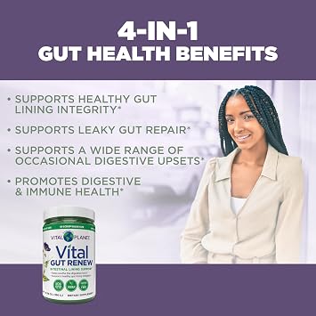 Vital Planet - Vital Gut Renew Powder Supplement for Leaky Gut Repair with L-Glutamine, Marshmallow and Ginger Root, DGL Licorice Root and Organic Aloe Vera, L Glutamine 6000mg 13.76 oz