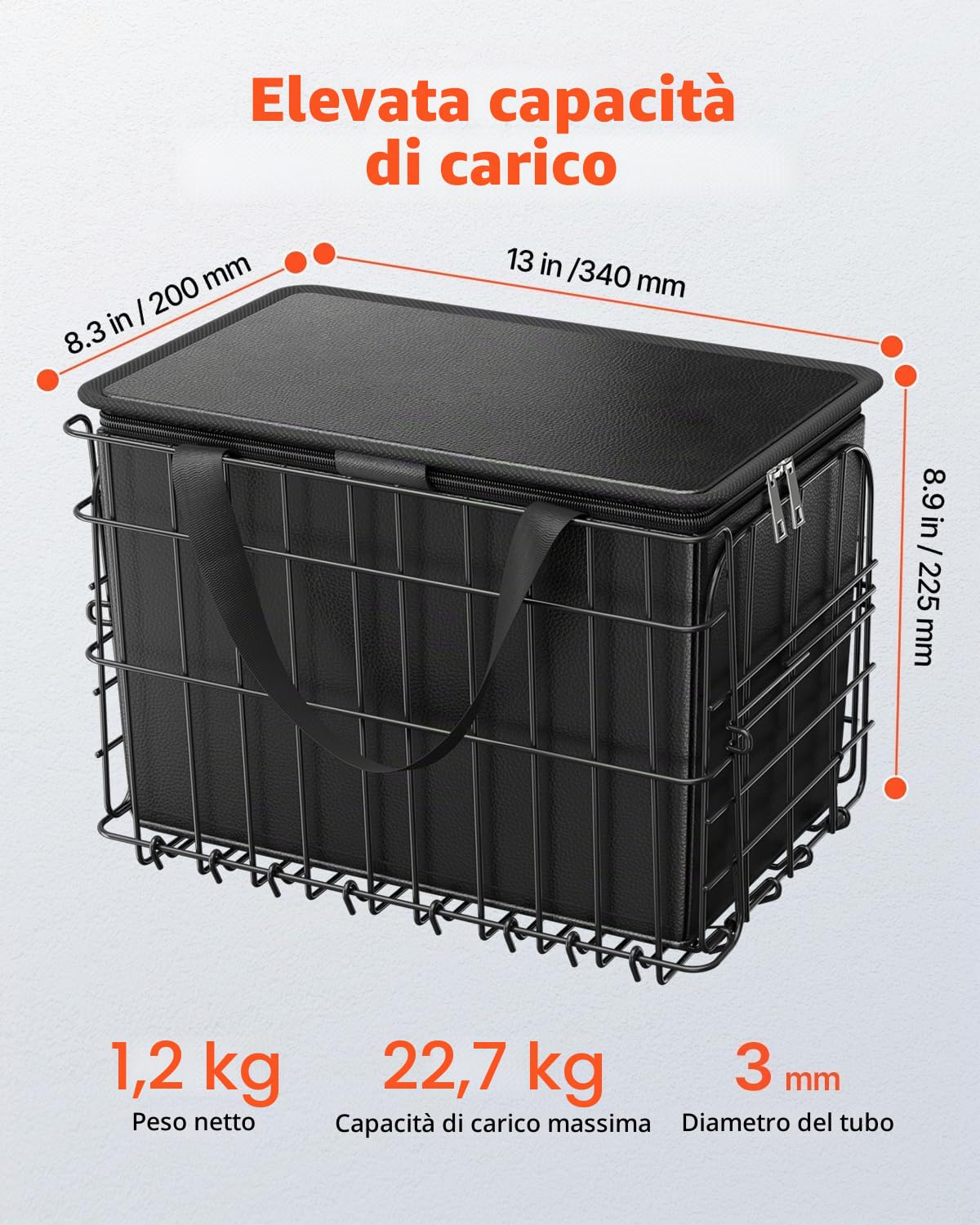 VEVOR Cestino Posteriore per Bici Medio, Cestino Pieghevole per Bicicletta in Filo Metallico con Rete di Carico, Borsa Interna Rimovibile e Copertura Impermeabile, Design a Sgancio Rapido