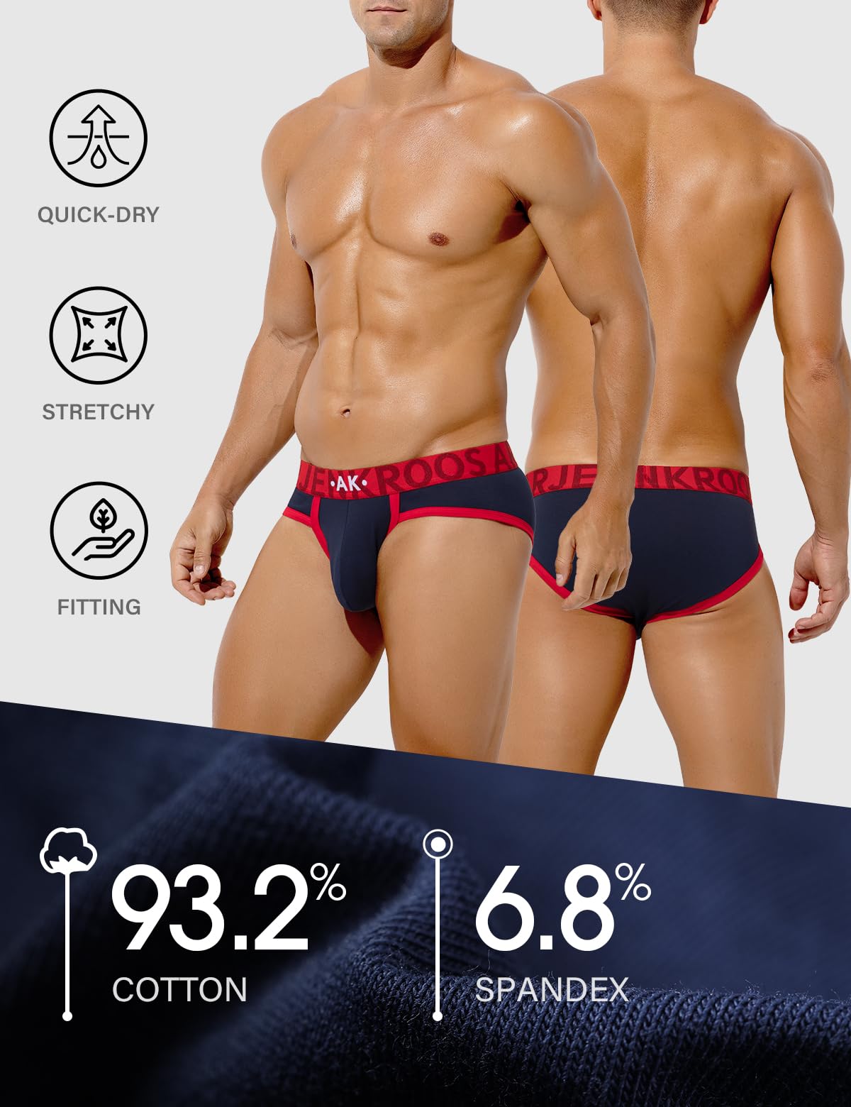 Arjen Kroos Lot de 3 Slip Homme Coton, Design Exclusif, Taille Haute, Couleurs Contrastées