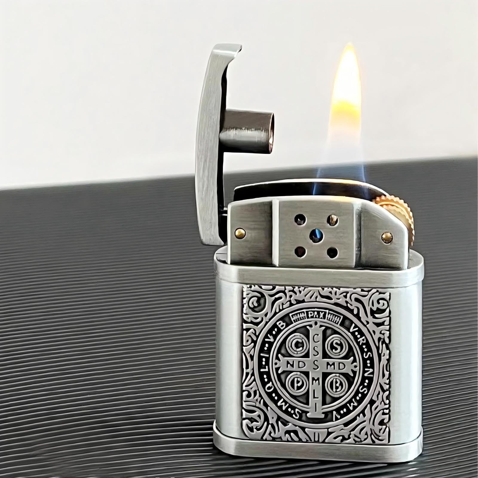 Ewoke Silver Constantine Vintage Trench Lighter Kerosene Soft Flame Metal Brass Lighter For Collection Decorative Gift (Silver)