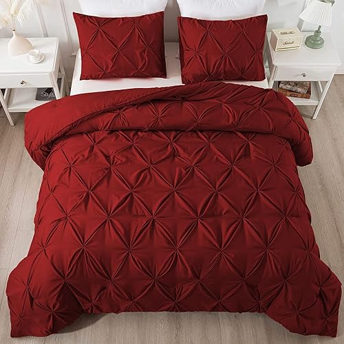 Juego de edredón de 3 piezas para todas las estaciones, juego de edredón plisado Queen con 2 fundas de almohada, tamaño Queen, 90 x 90 pulgadas,