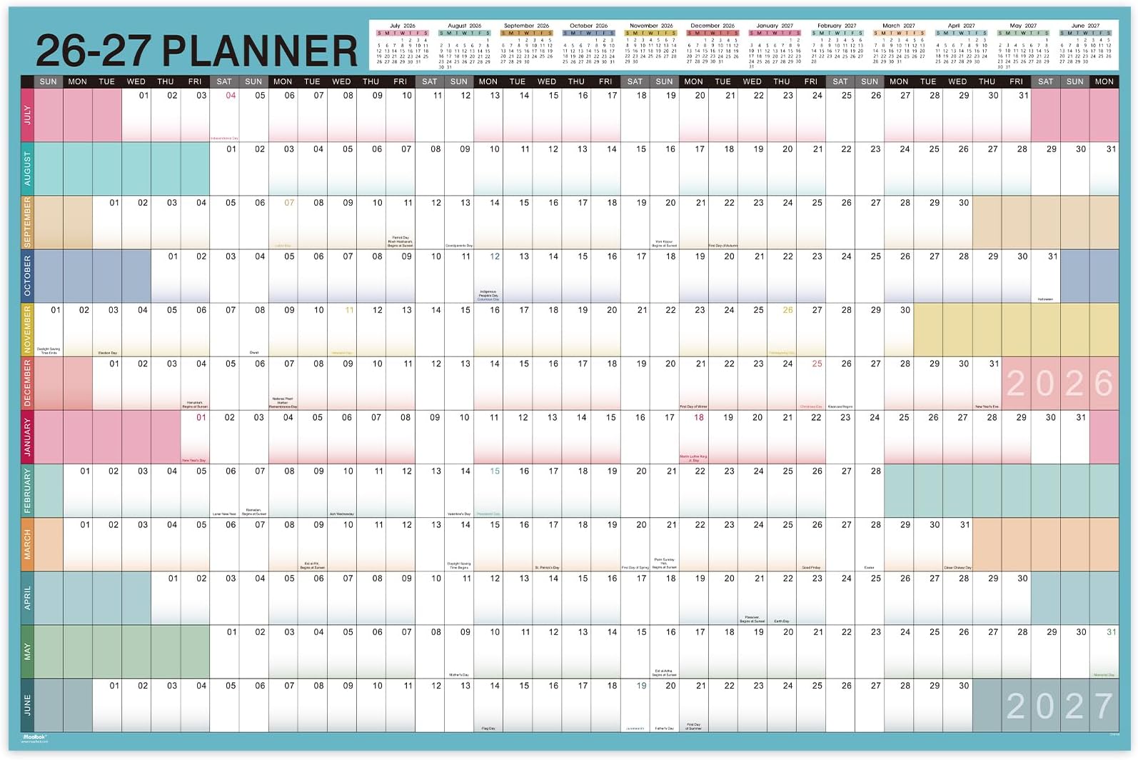 Yearly Wall Calendar 2025 - June 2025, Wall Calendar 2025, 23.1" x 34.6" (Open), Thick Paper, Double-Sided Round Stickers