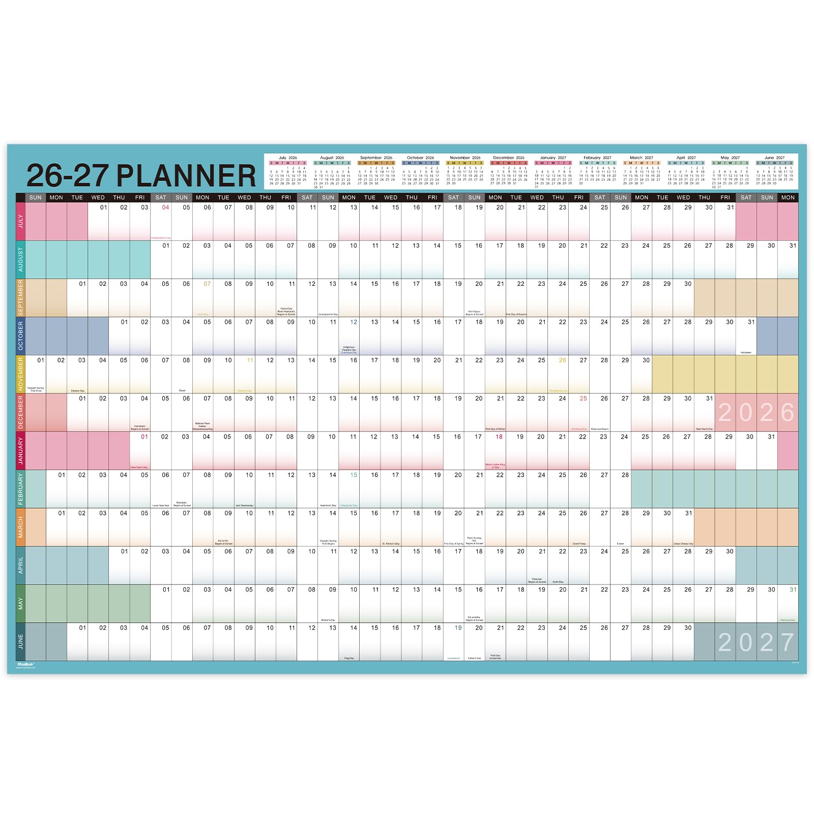 MaaIbok Yearly Wall Calendar 2025 - June 2025, Wall Calendar 2025, 23.1" x 34.6" (Open), Thick Paper, Double-Sided Round Stickers