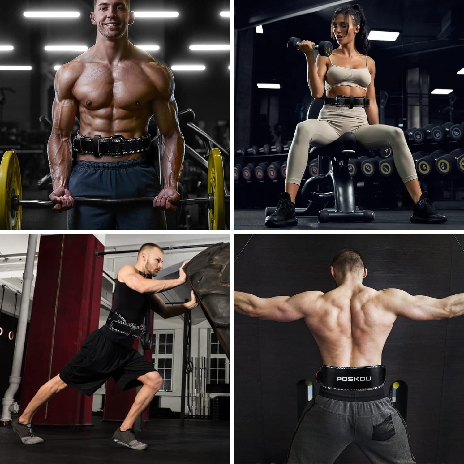 Weight Lifting Belt Men Women Leather 4 Inch 10 Adjustable Holes Training Belt Buckle Fitness Strength Training Weight Belt