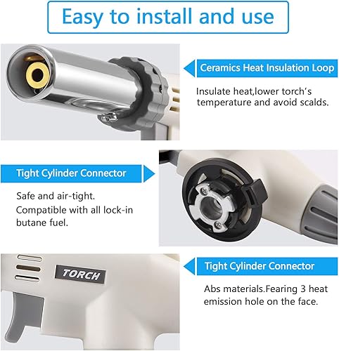 Miniatura 6 de TENGYES - Encendedor de butano para cocina, soplete culinario para cocinero, llama ajustable profesional con 360 grados invertidos para crema,