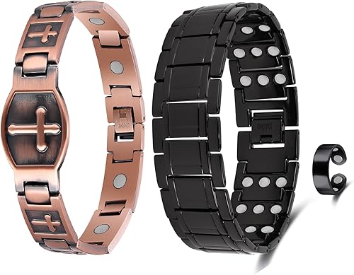 Jecanori Pulseras de cobre para hombres, pulseras magnéticas eficaces para mujeres con 3800 imanes Gauss