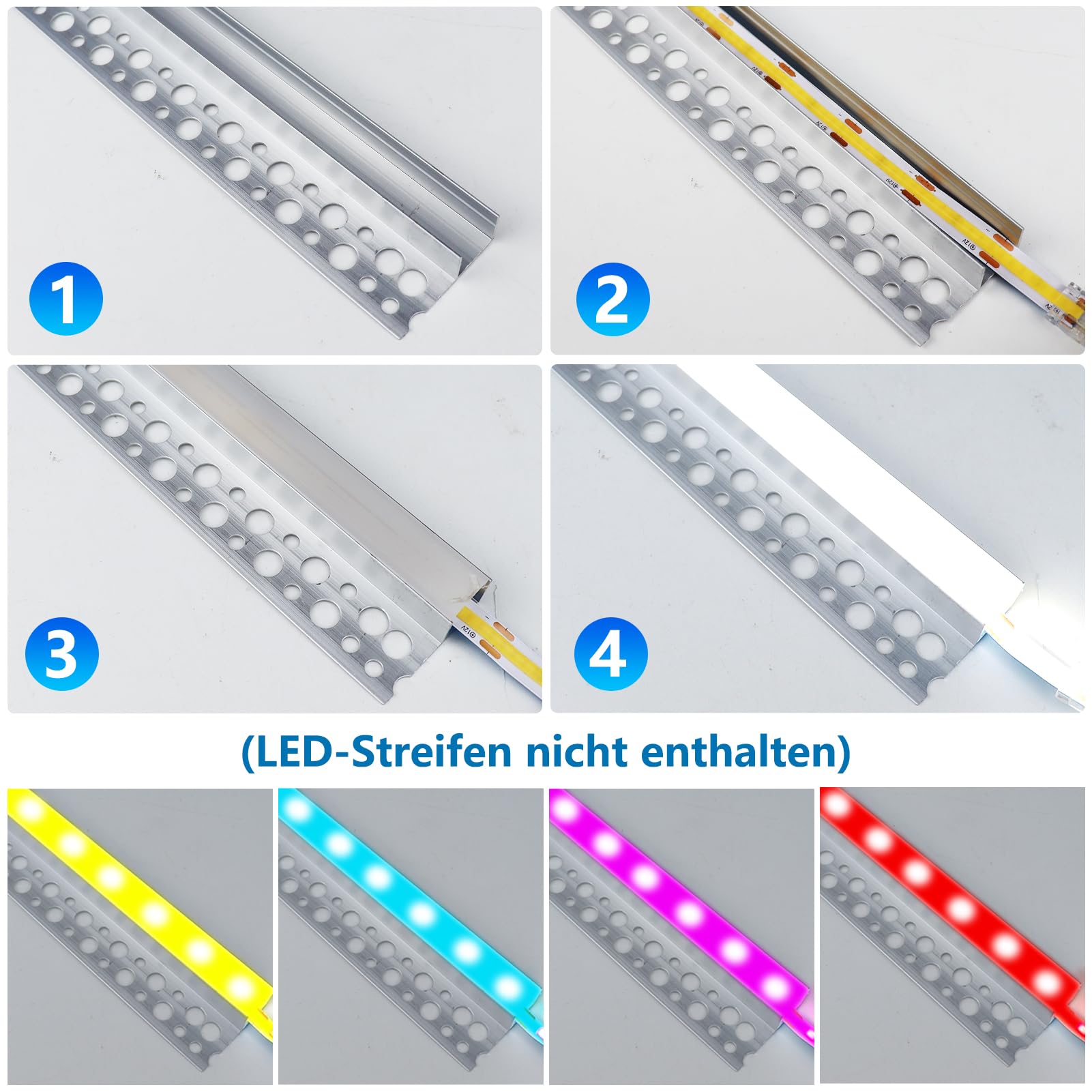 inShareplus Danbian290 - Set di 6 profili per cartongesso, 3,3 ft/1 m, canale in alluminio con copertura lattiginosa, diffusore a strisce LED trimless per sottostruttura, scaffale, parete, tavolo