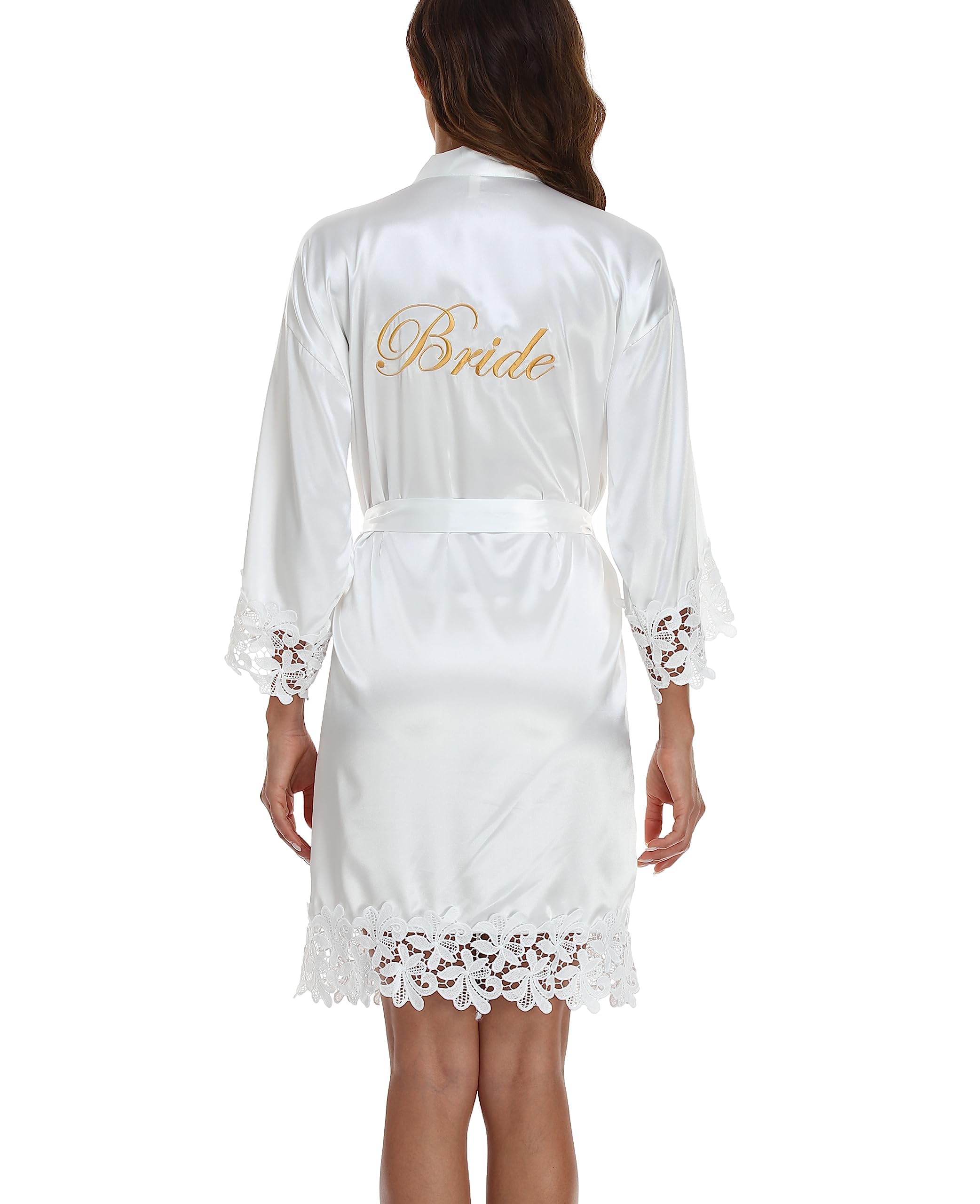 Vestaglia Sposa Bianca, Vestaglia da Sposa in Bianco, Scollo V Kimono Donna in Raso Accappatoio, Kimono in Raso da Donna con Cintura, Sexy Bride Pigiama