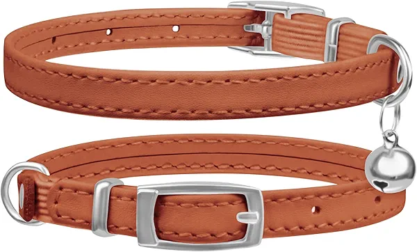 DAIHAQIKO Cat Collar with Bells,Kitten Collar for Boy & Girl Leather cat Collar Breakaway with Safety Elastic Strap (Neck Fit 8"-11",Brown)