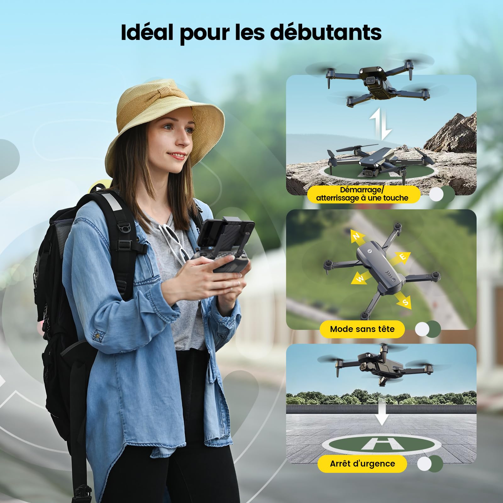 Holy Stone HS290 Drone Pliable avec Caméra FPV HD 1080P pour Débutants, Quadricoptère RC Doté D'optique de Flux, 3 Modes de Vitesse, 2 Batteries Modulaires, Jouet-Cadeau pour Garçons et Filles
