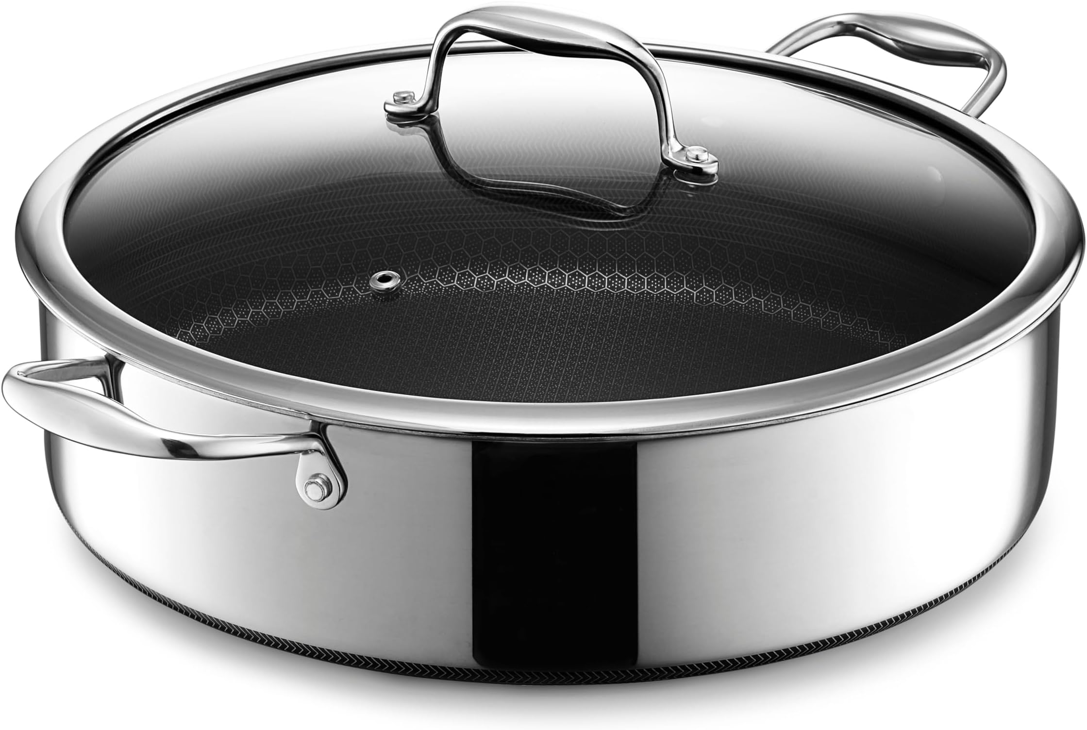 HexClad 7 Quart Hybrid Deep Sauté Pan Fryer With Lid - Non-Stick Pan, Easy to Clean, Dishwasher & Oven Safe - Perfect for Deep Frying, Braising, and Poaching