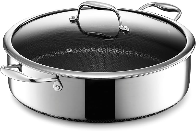 HexClad 7 Qt Hybrid Nonstick Sauté Pan with Lid, Chicken Fryer | Dishwasher and Oven-Safe, Compatible with All Cooktops, Induction Ready, Stay-Cool Handle