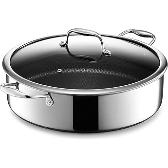 HexClad Hybrid Non-Stick Saut&eacute; Pan with Lid, Hot Air Fryer, 6.6 Litre, Dishwasher and Oven Safe, Compatible with All Hob Type