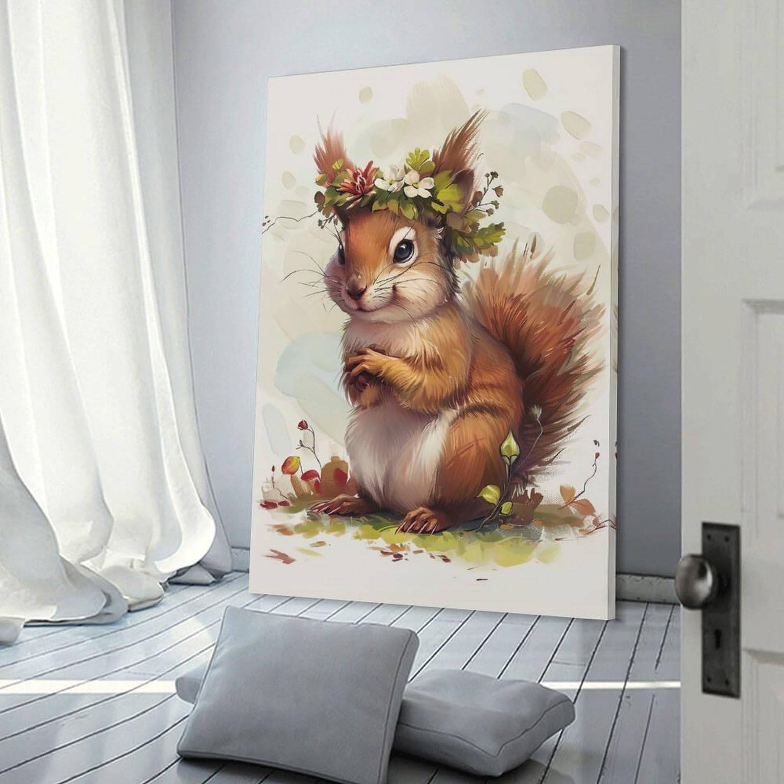 Junmoney Canvas Wall Art Squirrel Flower, 24x36inch(60x90cm), for Living Room, Lounge Or Sitting Room, Canvas Styling for A Polished Room Look