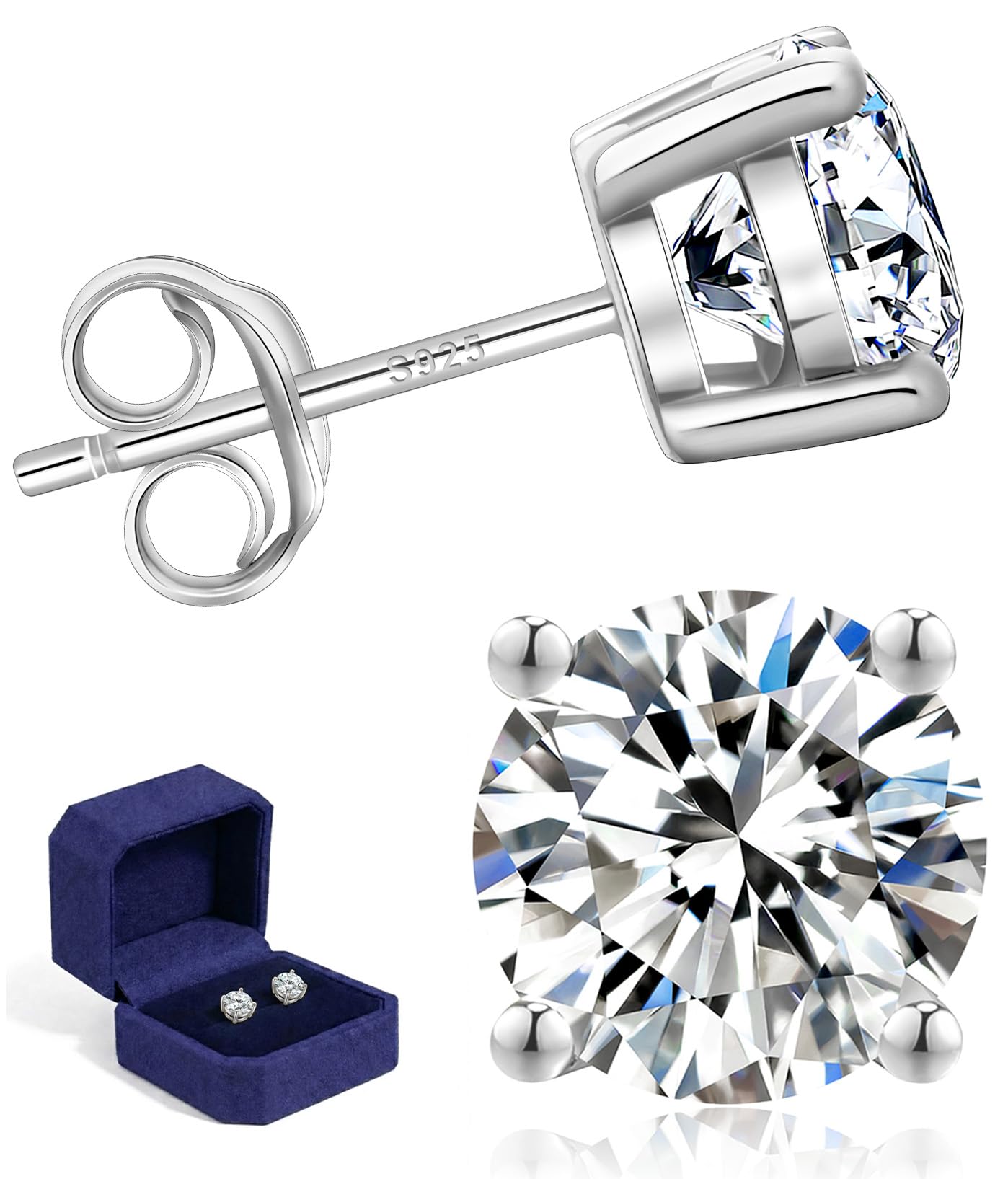Ohrringe 925 Sterlingsilber Moissanite mit Ringschatulle + Geschenkbox - GRA Echtheitszertifikat Solitär Ohrstecker Brillantschliff Diamant hypoallergen eleganter Damen Schmuck