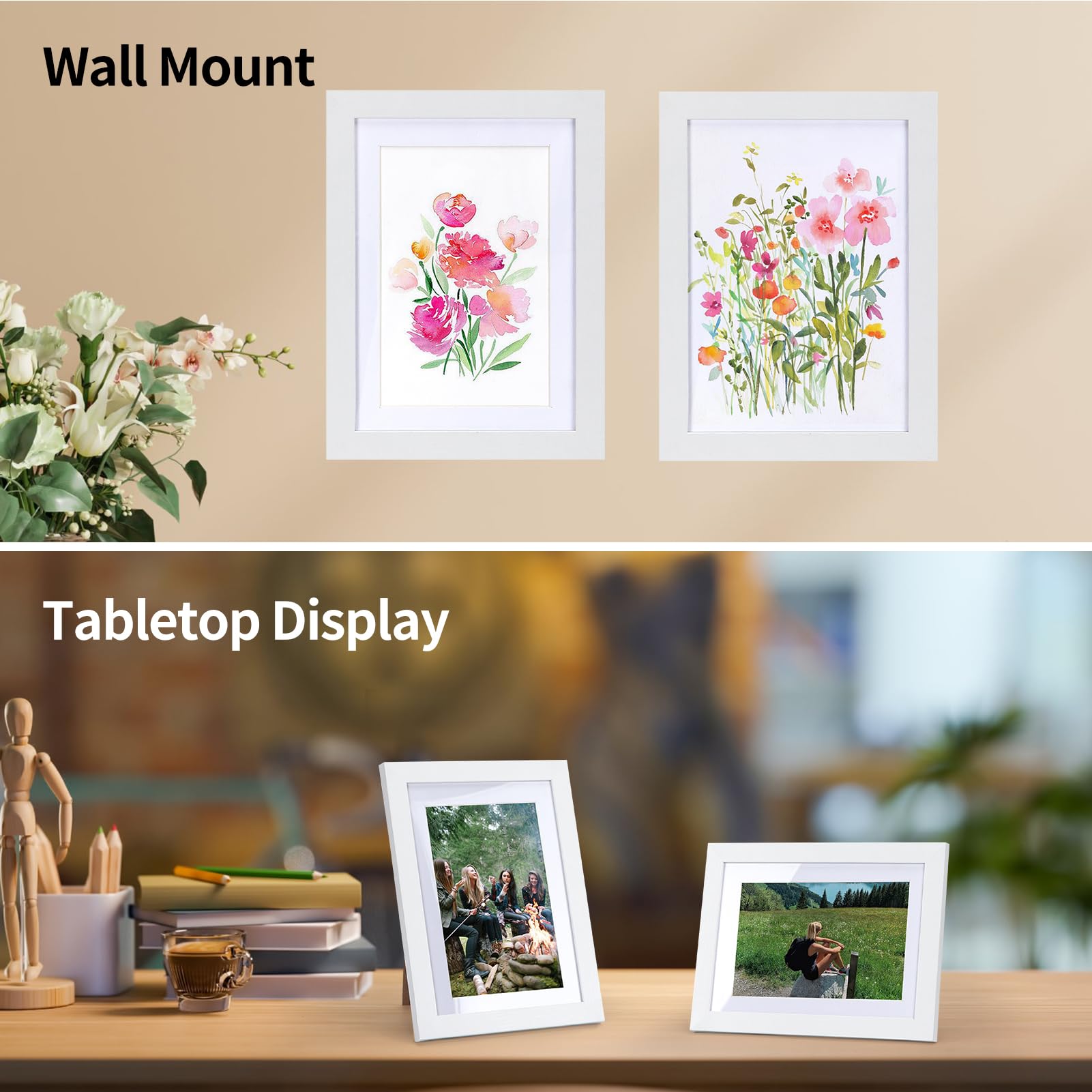 Vasemouh Set van 15 natuurhoutkleurige fotolijsten, voor foto's 20x25 met passe-partout of voor foto's 23x28 zonder passe-partout, voor wand- en tafelopstelling