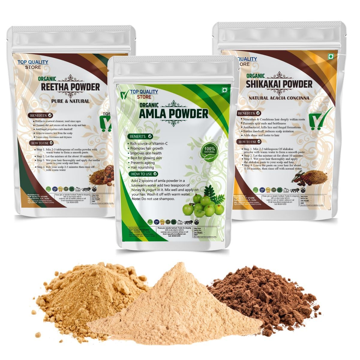 Organic Hair Care Powder Set, Reetha, Amla and Shikakai Powder, 100% Natural, For Hair Growth and Nourishment-image-15