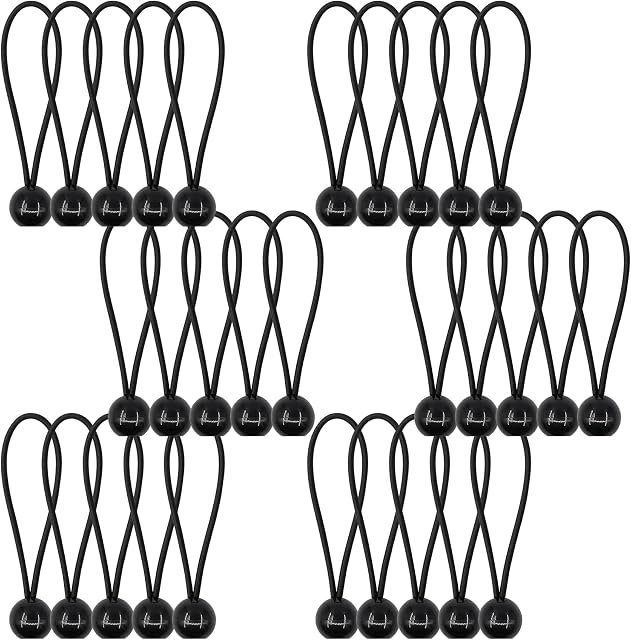 Newthinking 30 Pack Bungee Balls, Black Ball Bungee Heavy Duty Heavyweight 4 inches Tarp Bungee Cords, Weather Resistant Tie Down Strap 4mm Thickness - for Camping, Tents, Cargo