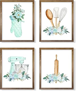 Gift for Cooks and Chefs - Retro Modern Turquise Cyan Flower Kitchen Sig...