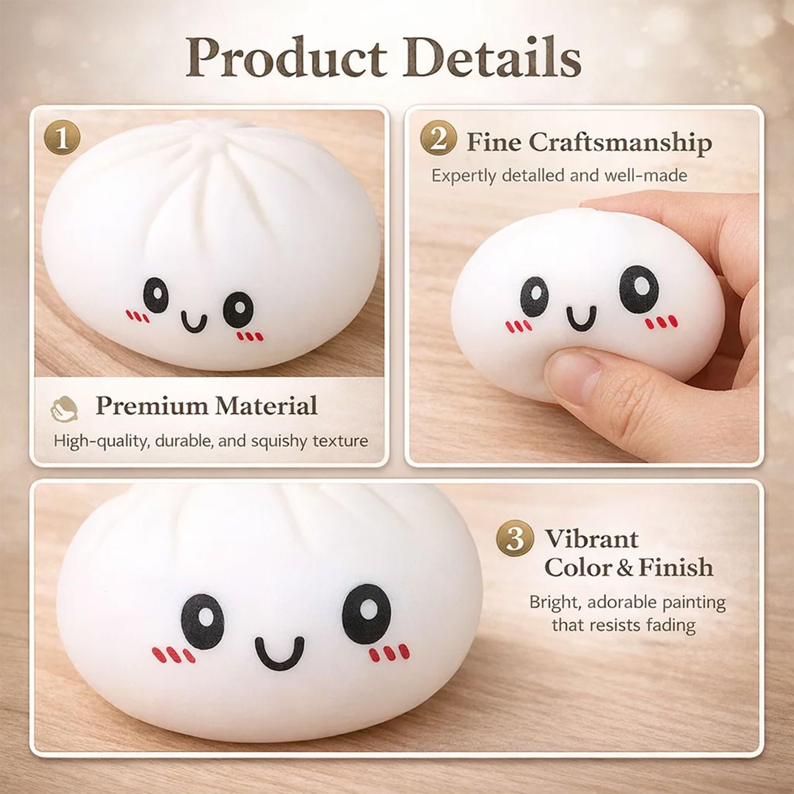 Dumpling Squishy, Squishy Dumpling Toy, Glitter Dumplings Squishiest Toy with Steamer Box, Stress & Anxiety Relief Toys for Kids & Adults Non-Edible (White) — view 7