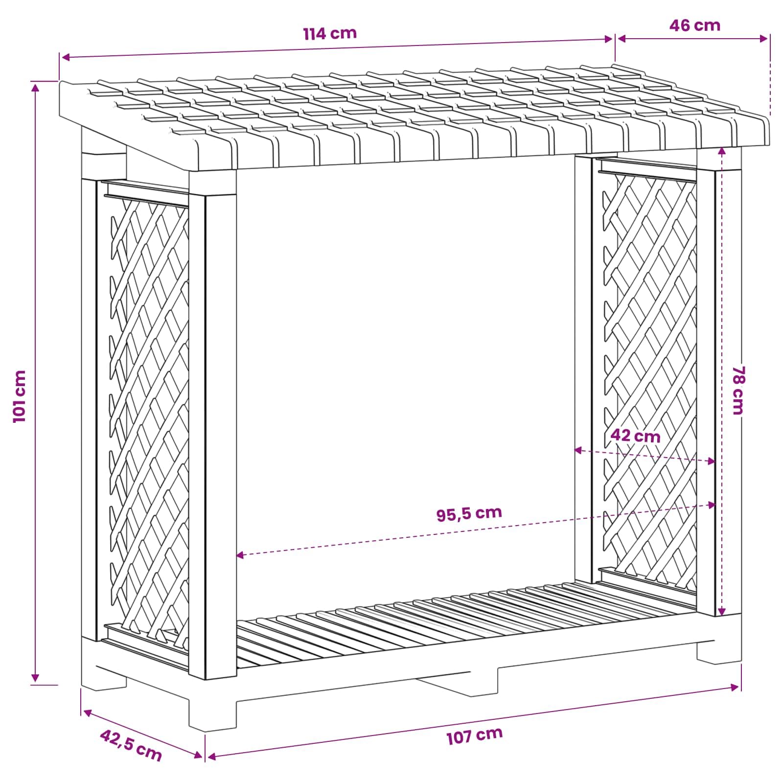 vidaXL Estante para leña 114 x 46 x 101 cm PP Gris antracita
