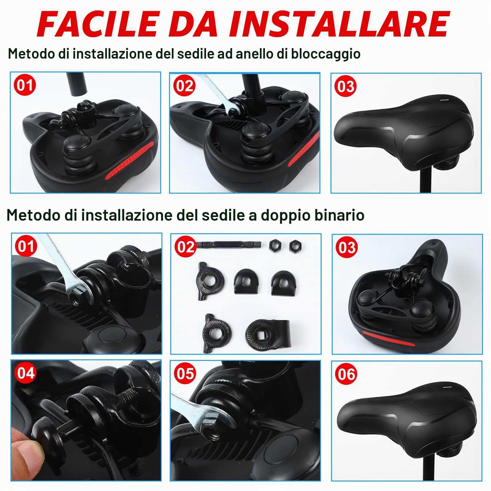 Sella per Bicicletta Pro Max Comoda,Sella Bici in Memory Foam Morbido Ampia, Uomo Donna Sellino Bicicletta Traspirante Ergonomica per Biciclette da Strada, City Bike, Mountain Bike