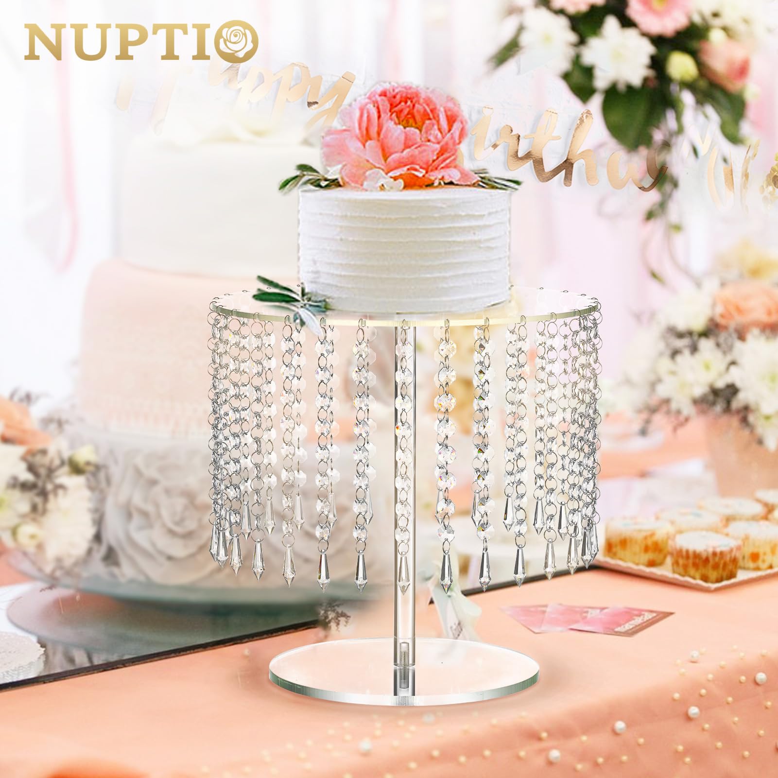 Nuptio Acrilico Torta Stand Rotondo: Stand per Cupcake 31cm Diametro Chiaro tè Pomeridiano Dessert Display Tazza Torte Piatto Portata con Lampadario Cristallo Matrimonio Compleanno Festa Decorazioni