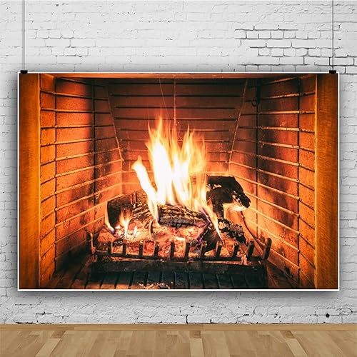 Miniatura 3 de Renaiss Telón de fondo de chimenea de Navidad de 10 x 6.5 pies, fondo vintage para fotografía de Navidad, suministros de fiesta de Año Nuevo,