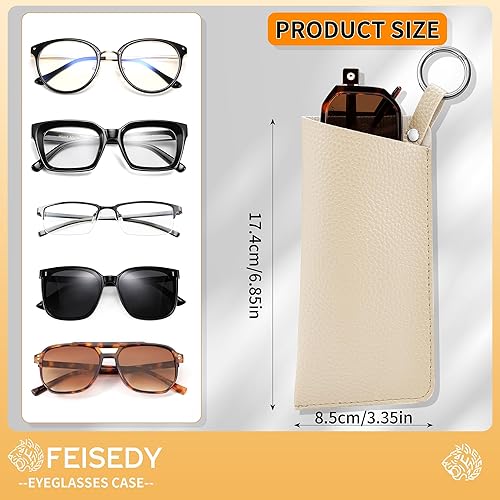 Miniatura 5 de FEISEDY Paquete de 2 fundas portátiles para gafas con gancho de clip, bolsa de cuero suave para gafas, bolsa delgada para gafas de sol B0313