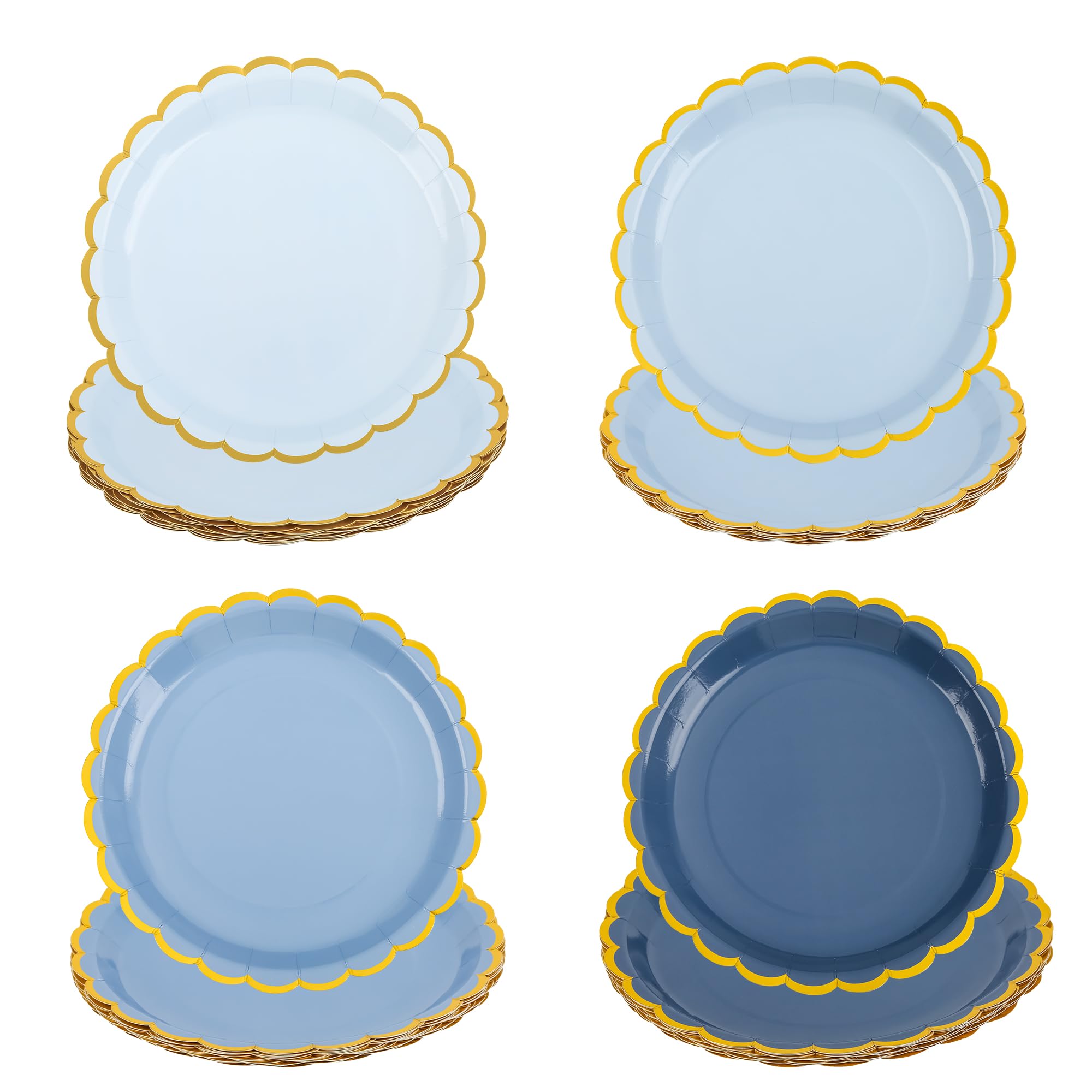 AimFun 48 Pcs Dusty Blue Scalloped Party Plates Gold Foil - tableware | Mubboo