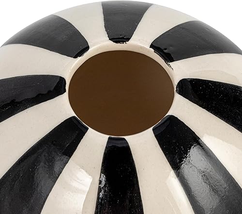 Miniatura 4 de Bloomingville Rayas redondas de cerámica de 4 pulgadas, jarrón blanco y negro, multicolor