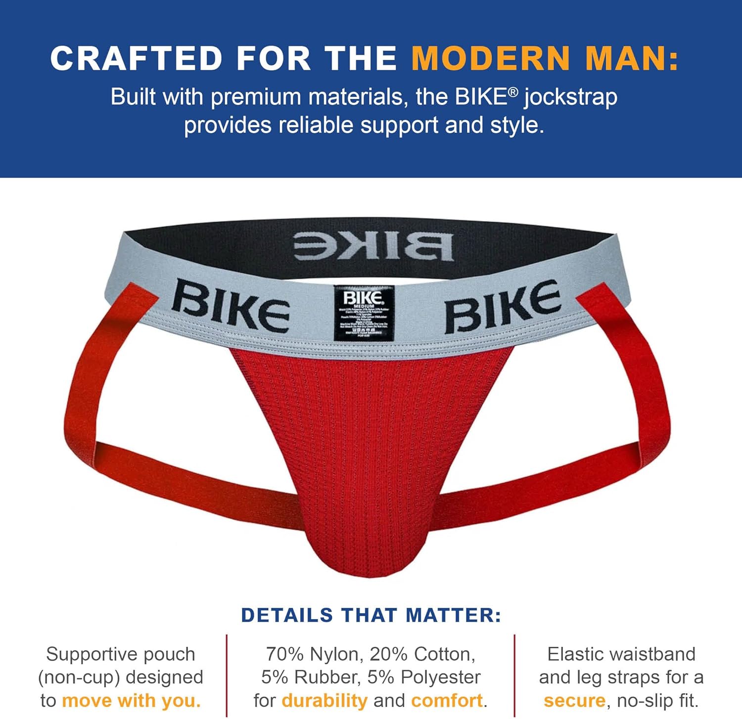 Bike Athletic Classic Jockstrap, Soft Cotton Supporter Pouch, 2 Inch Comfort Elastic Waistband, Sport and Style Support - Image 4