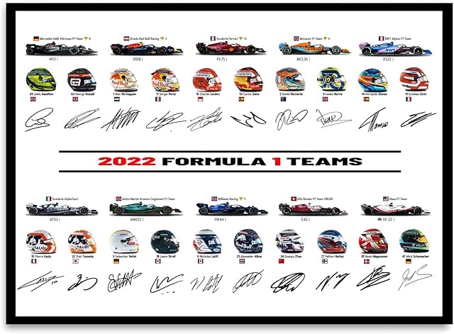 2022 Formula One Teams 2022 Signed Autographed Printed Poster for F1 Racing Fans