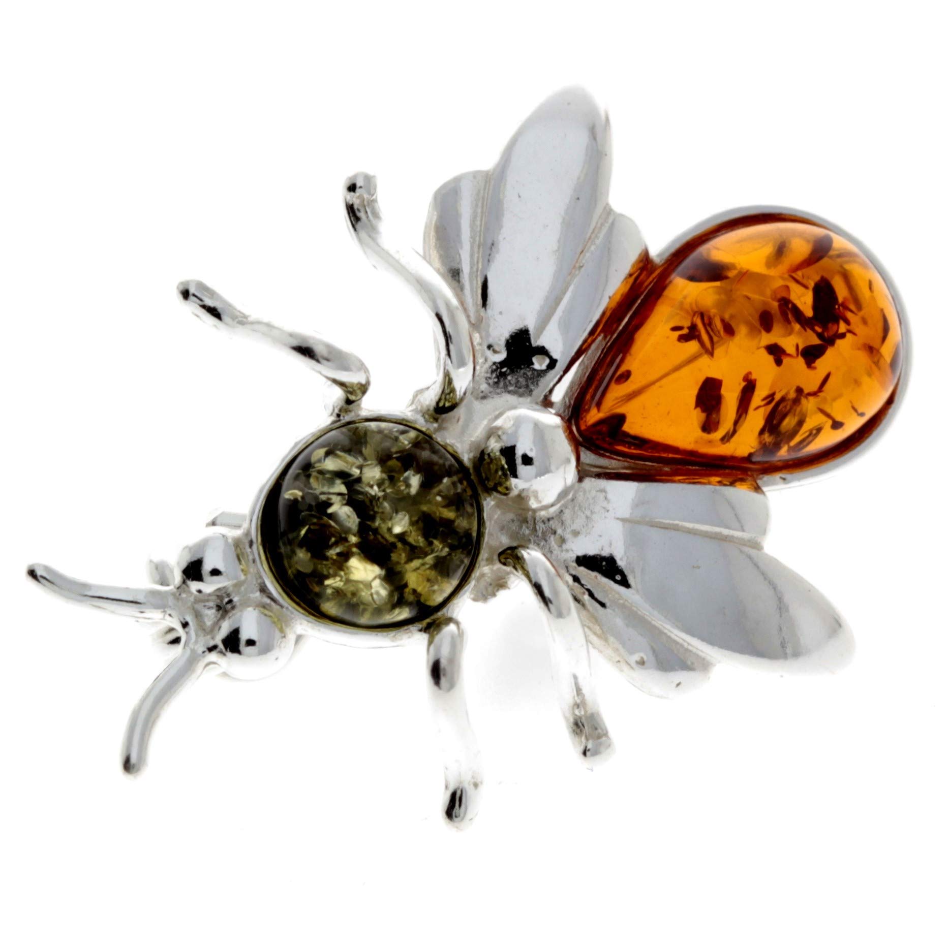 Spilla esclusiva in vera ambra baltica e argento Sterling a forma di ape, M801, Argento sterling, Ambra