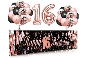 Rose Gold Sweet Sixteen Banner and Balloons