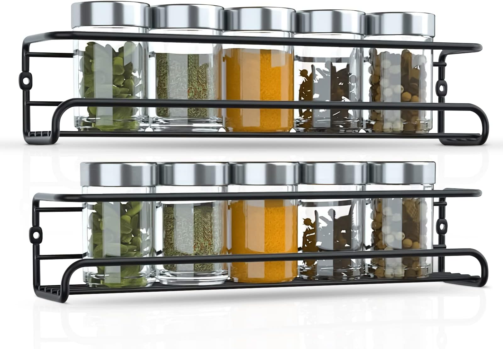 Wall Mounted Spice Rack for Inside Cupboard Spice Organiser Single Tier Spice Storage Racks Kitchen & Pantry Shelf for Spices and Condiments Spice Jars | Pack of 2, Black