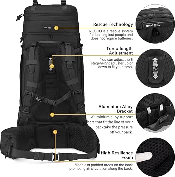 Mardingtop 75L Military Internal Frame Backpack for Men, Cordura Tactical Backpack with Recco for Snowboarding,Hiking,Camping
