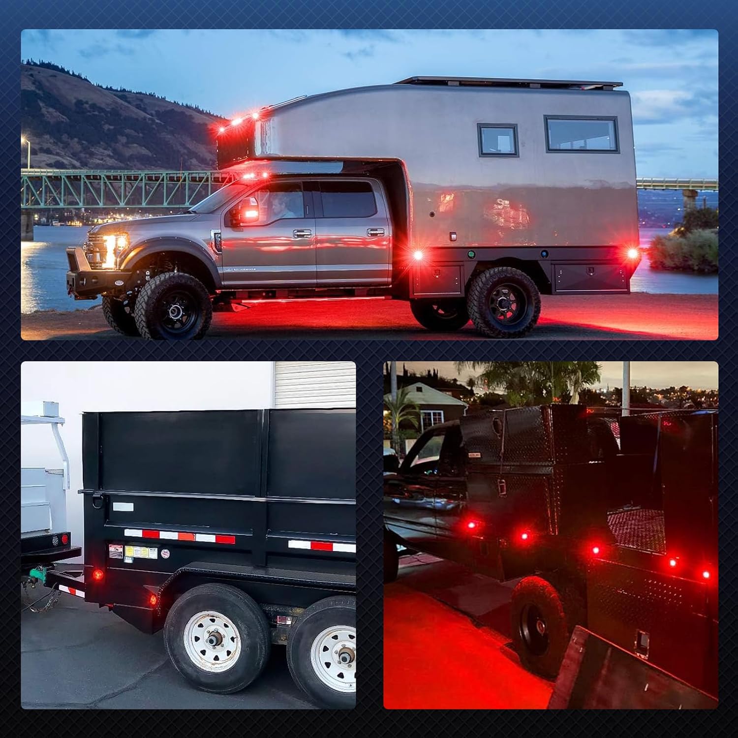 2.5" 3LED Round Trailer Lights, Red Lens 12V Side Marker LED Stop Turn Tail Brake Lights, High Brightness, IP65 Waterproof for Trailer Truck RV Camper, 8Pcs GWI301