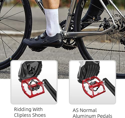 Miniatura 7 de FOOKER Pedales de bicicleta de montaña MTB, doble función plana y pedal, 3 rodamientos sellados plataforma plana compatible con pedal sin clip