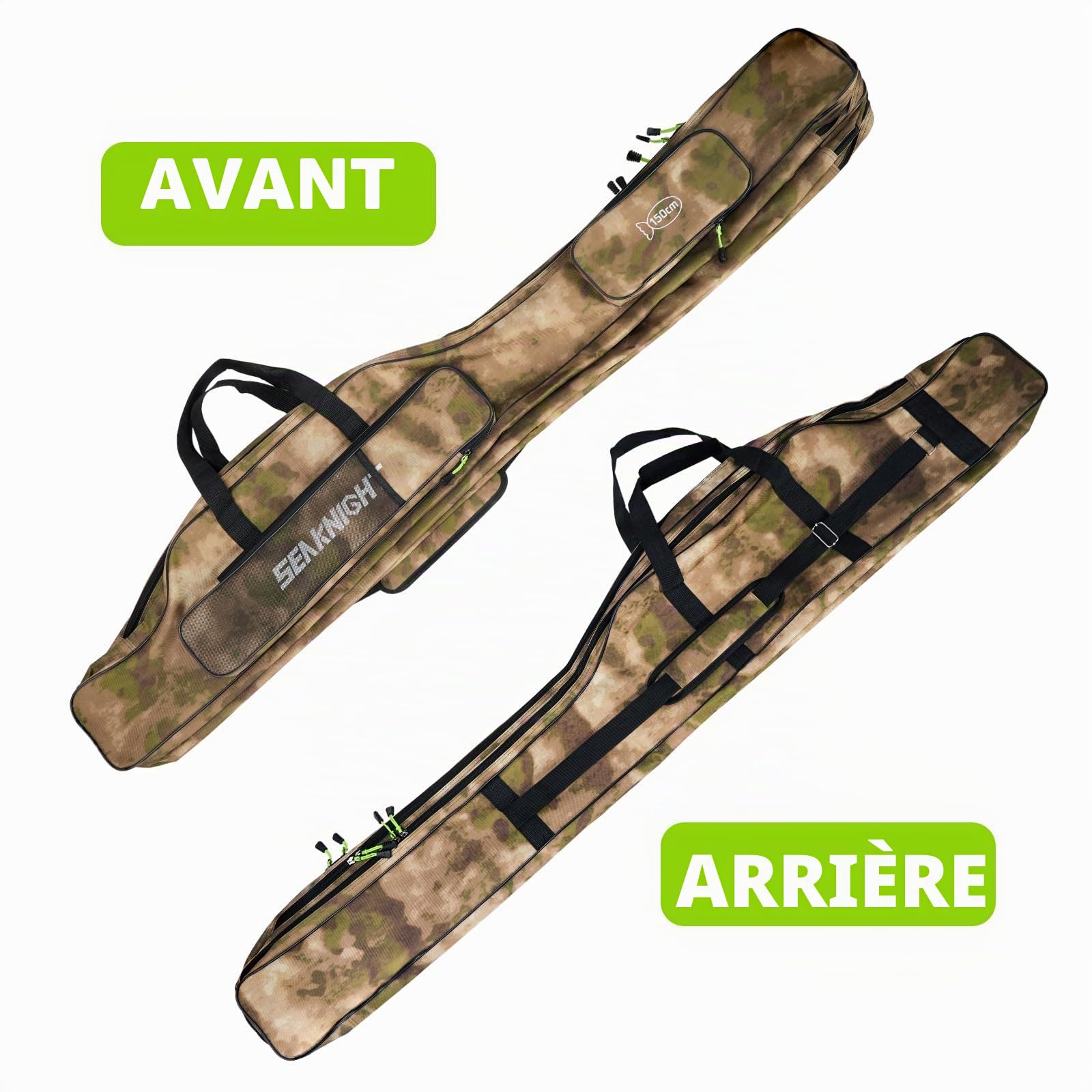Seaknight - Sac portable et pliable pour canne à pêche - Ensemble de pêche pliable - Sac de rangement pour matériel de pêche - 135 cm/150 cm - Pour extérieur, 135cm