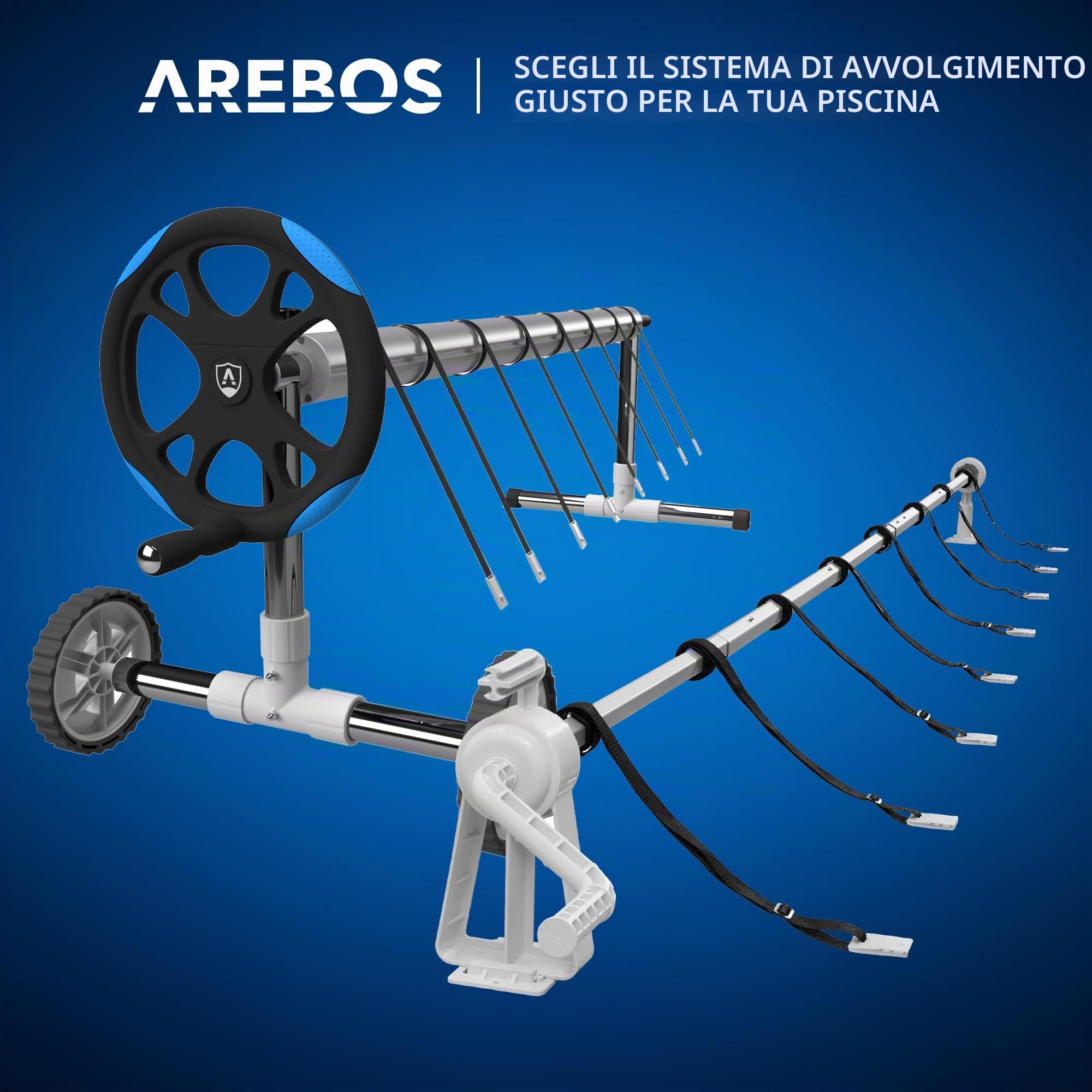 AREBOS Sistema di avvolgimento per teloni solari e Piscine | Lunghezza di 1,05 – 6,15 m | Materiale Resistente alle intemperie | per Il Montaggio Fisso | Adatto Anche per Piscine da Terra