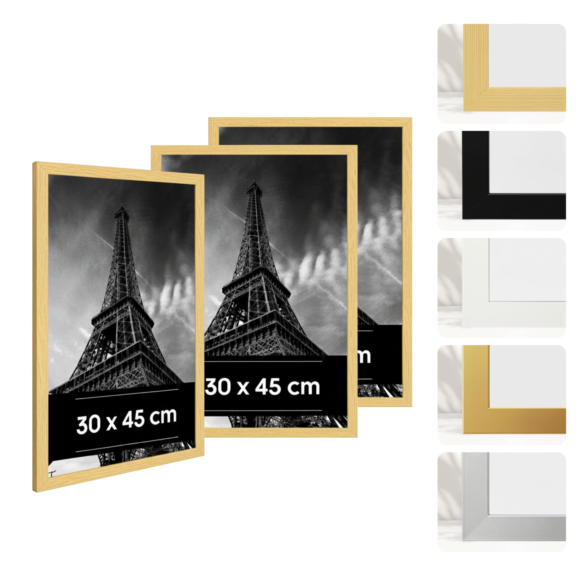 Cadre photo moderne pour murs et tables Estancia lot de 3 cadres chêne de salon