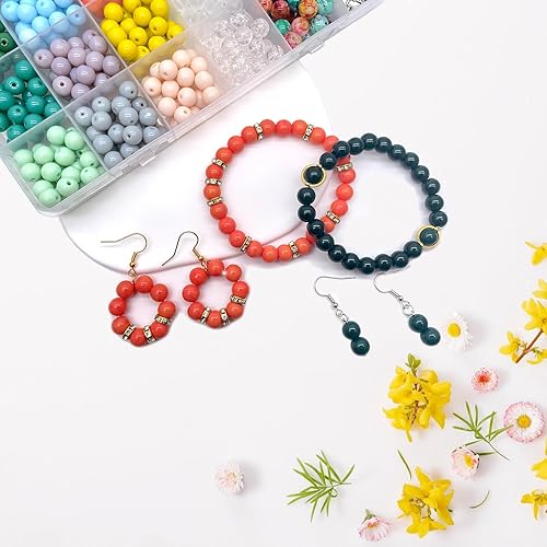 Miniatura 2 de Xmada Juego de 663 pulseras redondas de 0.315 pulgadas (0.315 in), cuentas de vidrio de 24 colores para hacer joyas, cuentas para hacer pulseras,