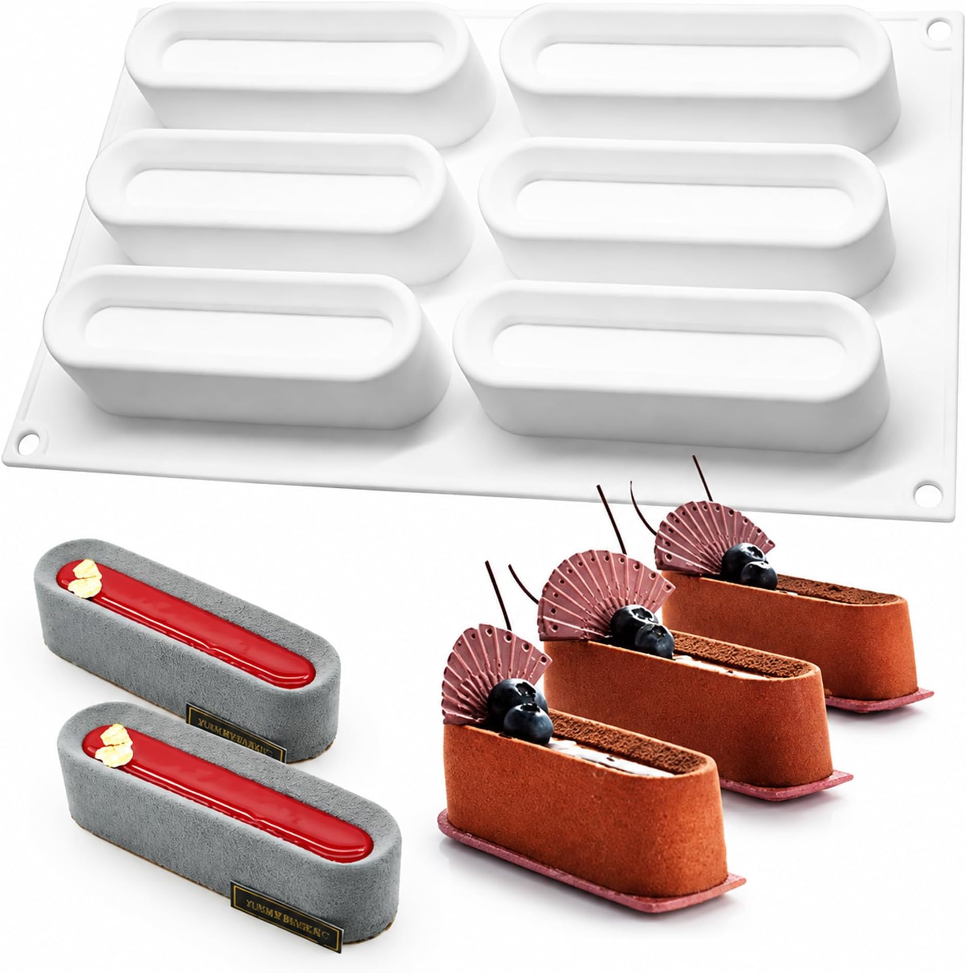 OCPO Kitchen Concave Strip Silicone Mousse Cake Mold, 6 Cavities
