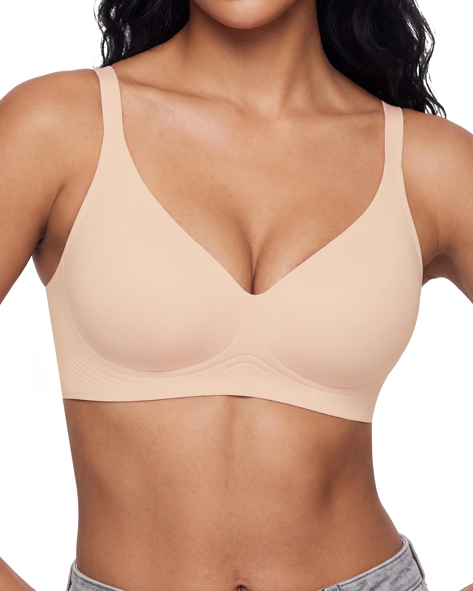 As Fairy BH Damen ohne Bügel V-Ausschnitt Nahtlos Bequemer BH | Weicher Halt Soft Jelly Bra für kleine Brüste, Verstellbare Träger, Gepolstert & Verlängerung, für T-Shirt, Kleider & Alltag