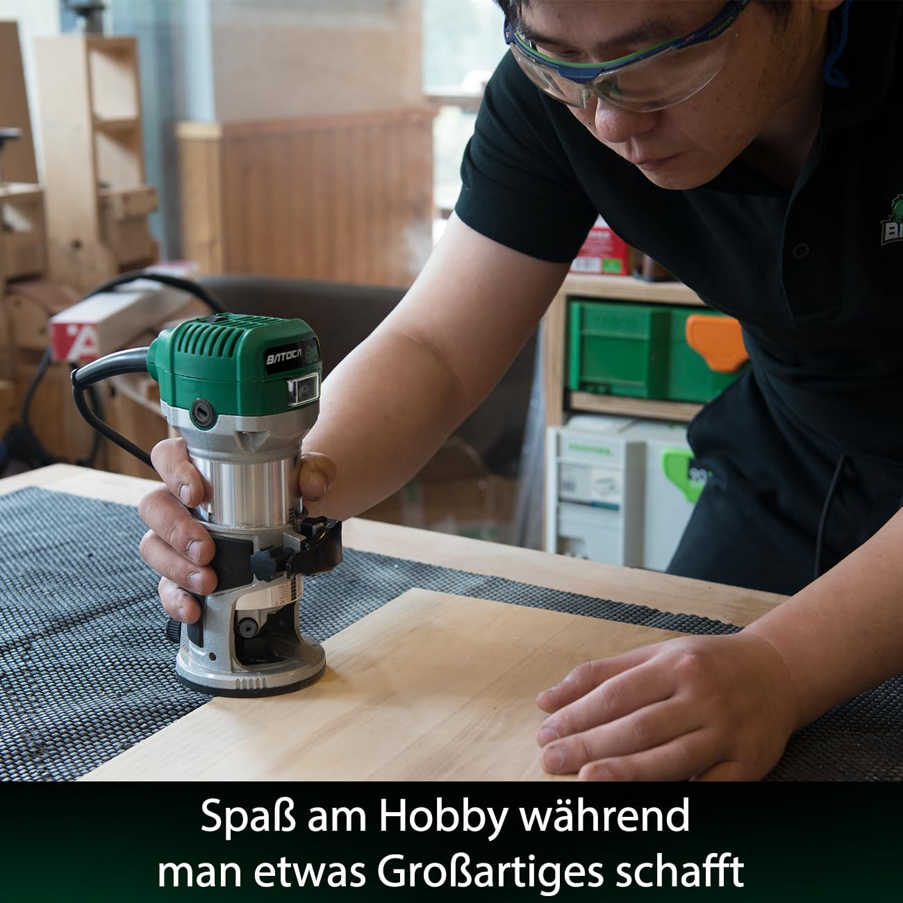 BATOCA - VS601E 1.25 HP Professional - Fresa per bordi per la lavorazione del legno, 6 velocità variabile, fresatrice elettrica con 15 punte per fresa da 6 mm, piastra per fresa superiore, graffette