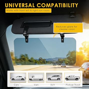Sun Visor Extender for Car, Adjustable Car Visor Extender Sun Blocker, Universal Visors Extenders Attachment for Cars Visors, Double-Clip, Anti Glare Stray Light