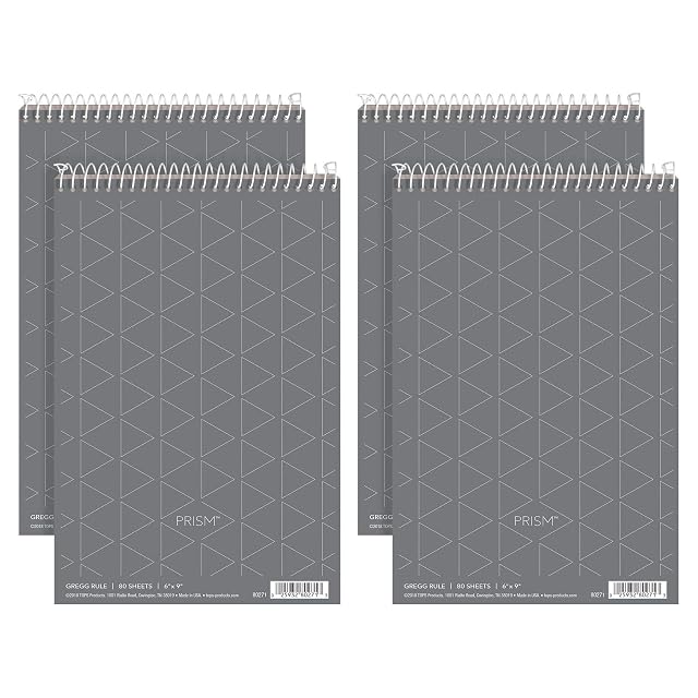 Tops Prism Steno Books 6 x 9 Gregg Rule Gray Paper 80 Sheets Perforated 4 Pack 80274