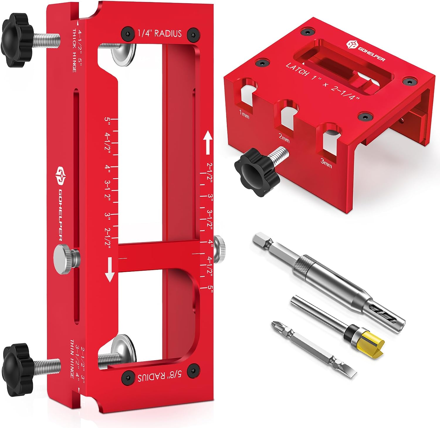 Door Hinge Mortise Jig and 1" x 2-1/4" Door Latch Jig for Router | Aluminum Alloy, Door Hinge Template Kit, Door Latch Installation Kit, for 1-3/8" & 1-3/4" Wooden Door, Not for Door Jamb
